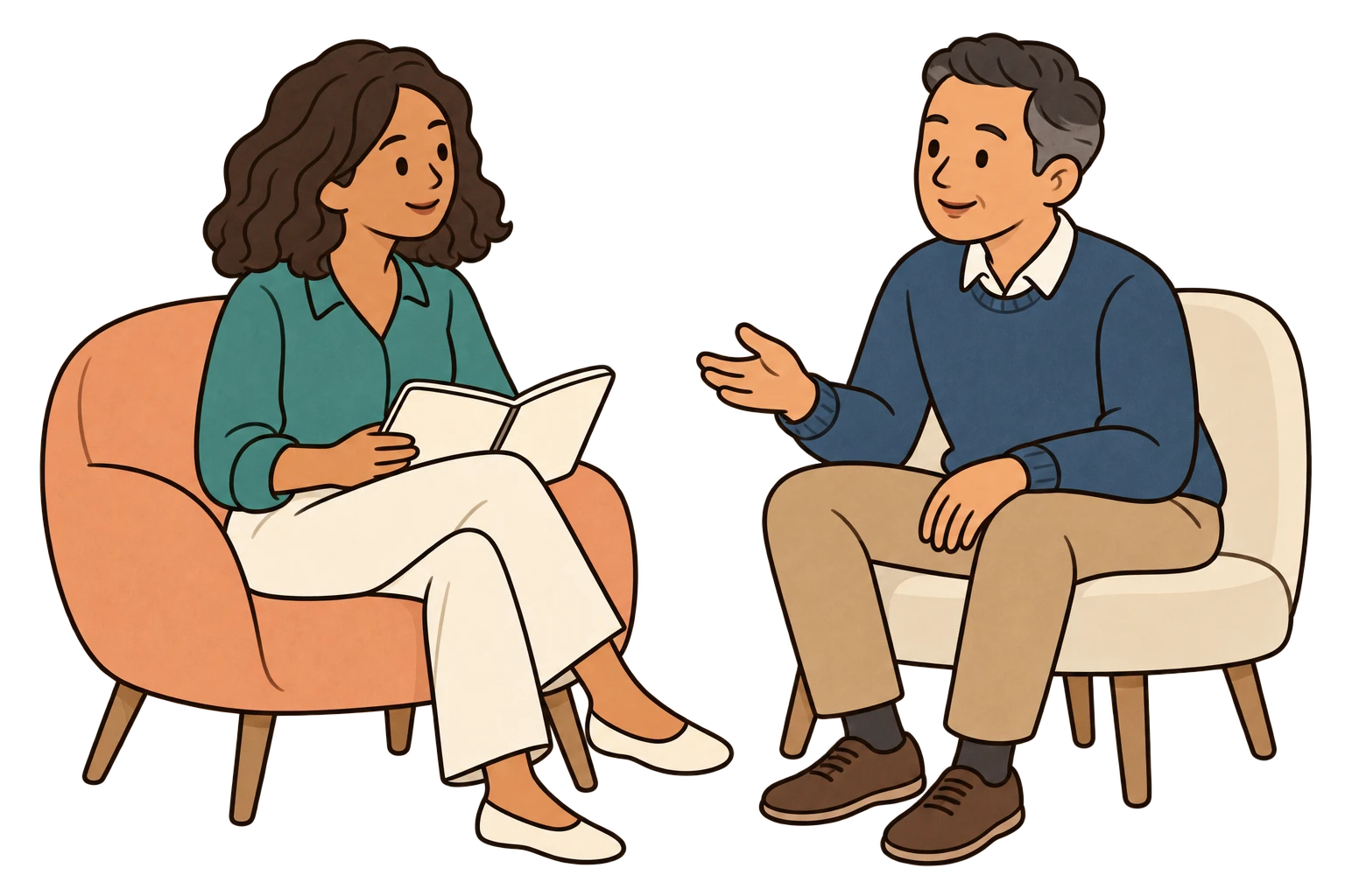 Two fictional professionals discuss observations and notes.